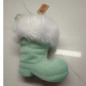 NEW 6” Flocked Santa Boot Mint Green